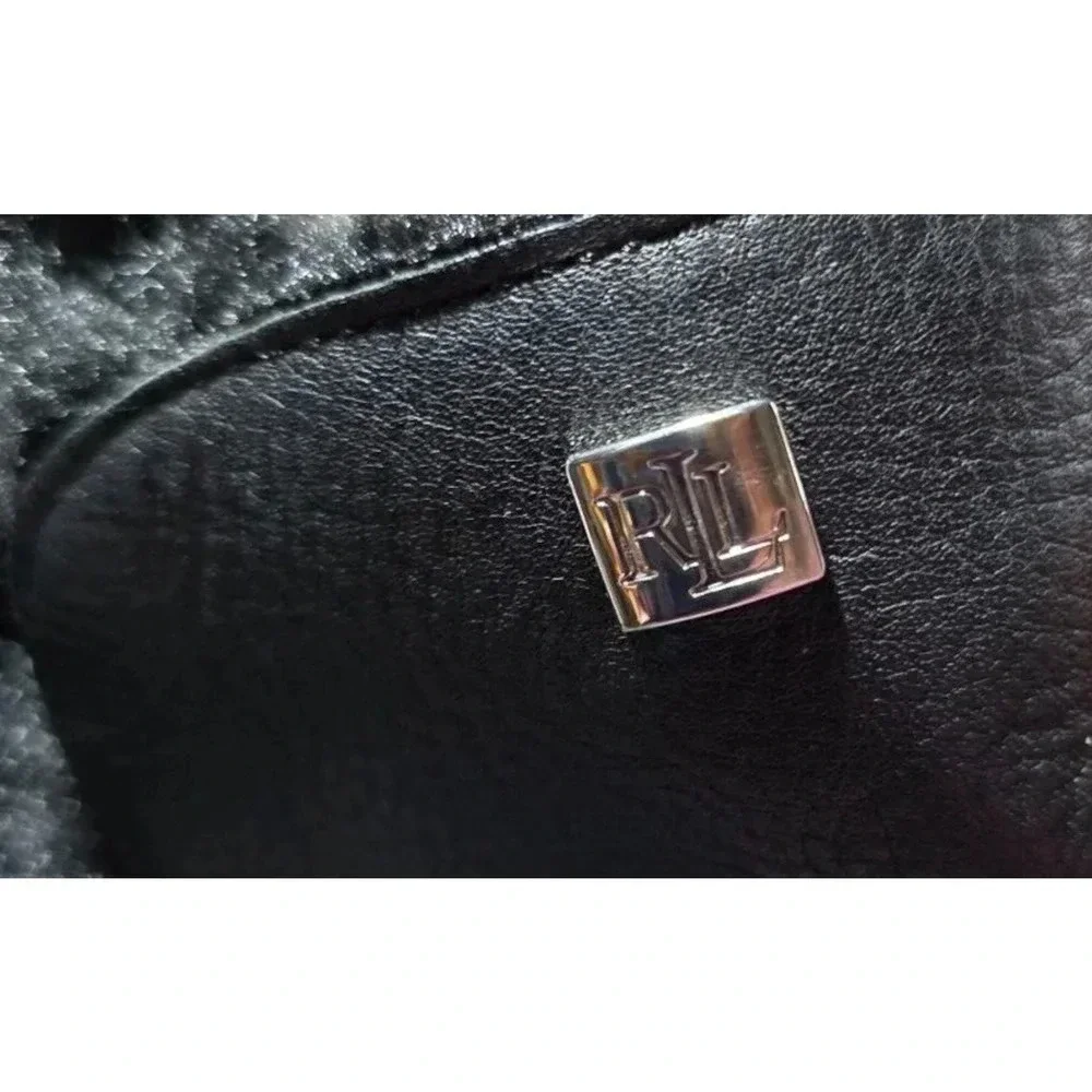 WOMEN'S LAUREN RALPH LAUREN LEATHER TIE ANKLE BOOTS LANESCOT FAUX FUR BLACK 10 B - Picture 8 of 12